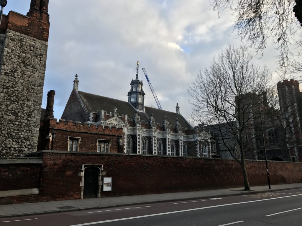 Lambeth Palace central building. Medieval stone structure to the left. Dec., 2016
