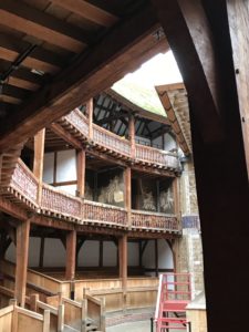 Seating gallery. Painted boxes on the 2nd level were "Gentlemen's Boxes", Globe Theater, Dec. 2016