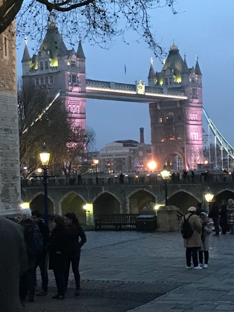 Tower Bridge at dusk from the Tower of London. Dec. 2016.