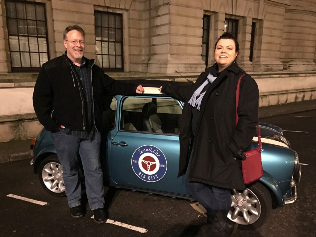 Standing with Lulu, the mini from Small Car Big City Tours. London, Dec. 2016.