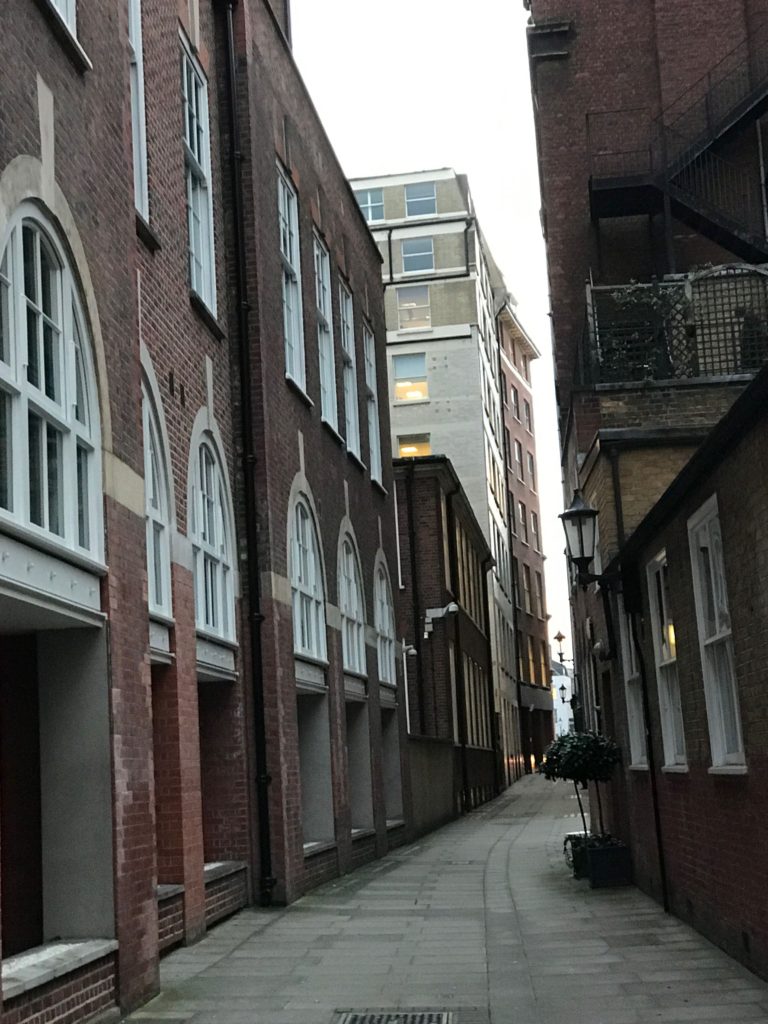 More beautiful architecture with a residential alley. London, Dec. 2016.