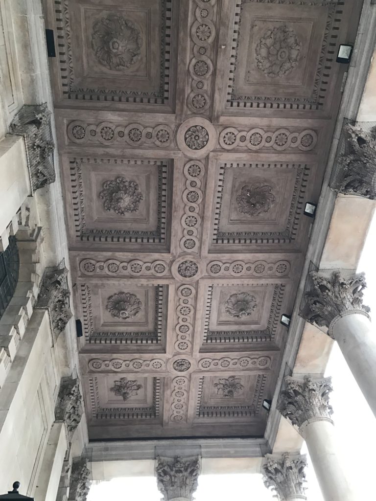 Portico ceiling on St. Martin of the Fields Church. London, Dec. 2016.