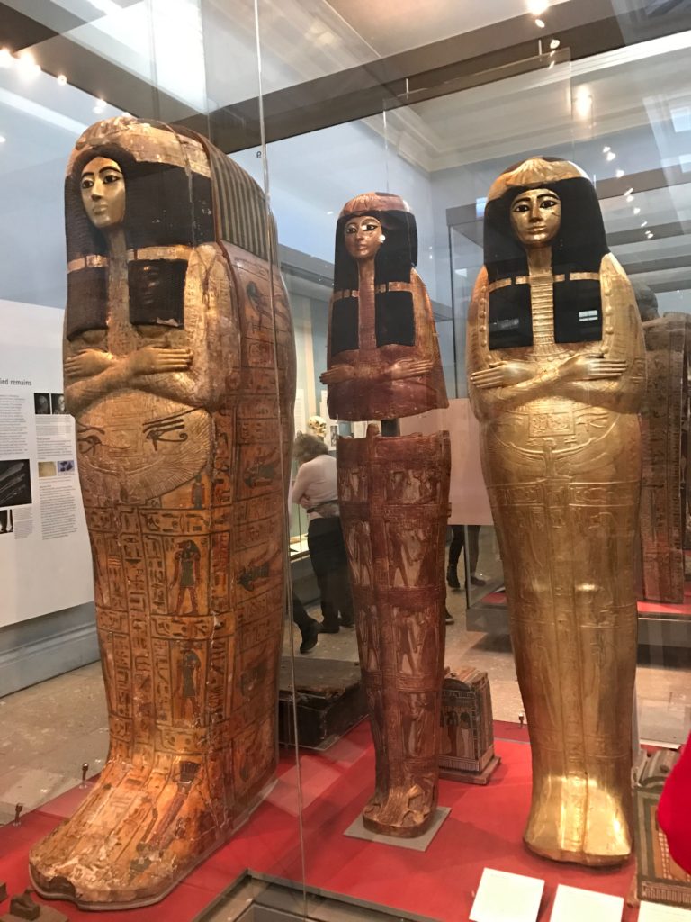 Gilded sarcophagi. British Museum, London, Dec. 2016.