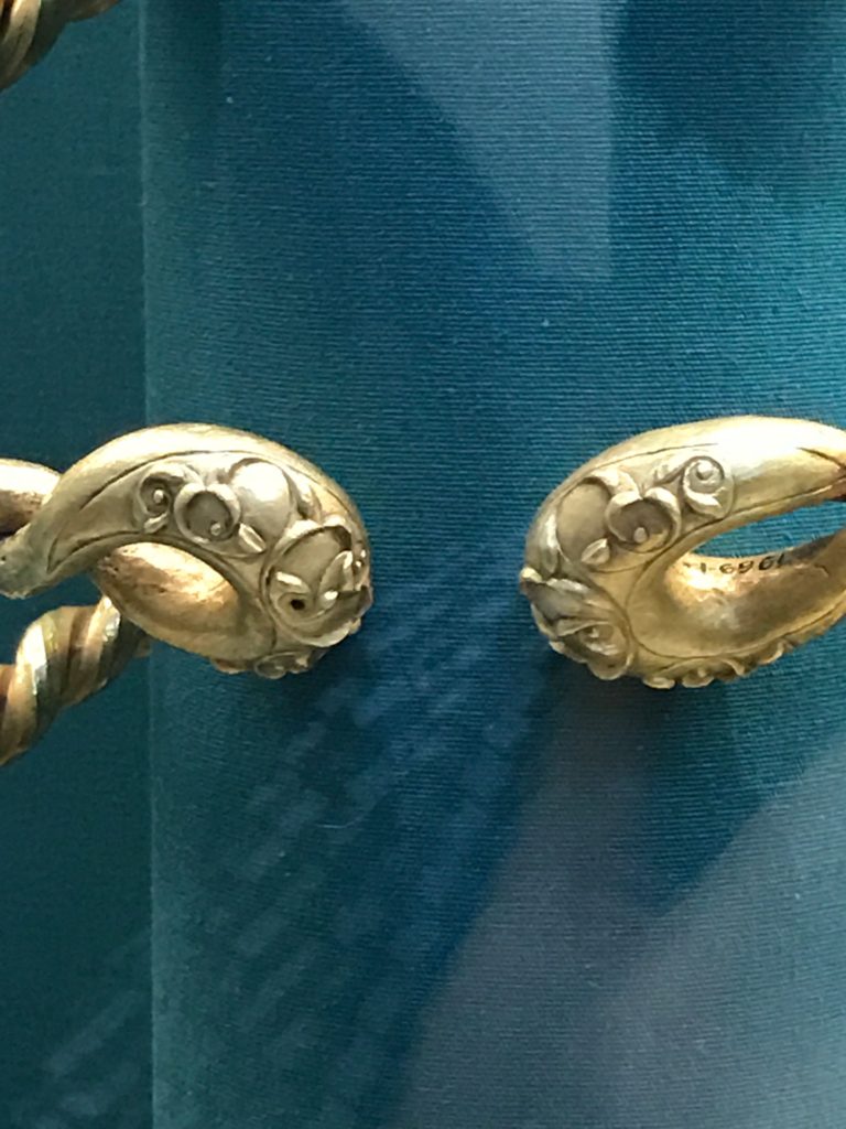 Detail of gold torc buried in Ipswich around 75 BC in cache with several other torcs. British Museum, London, Dec. 2016.