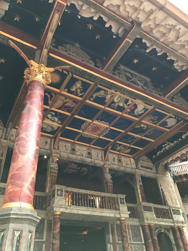 The ceiling of the stage painted to represent "The Heavens" at The Globe Theater. London, Dec. 2016.
