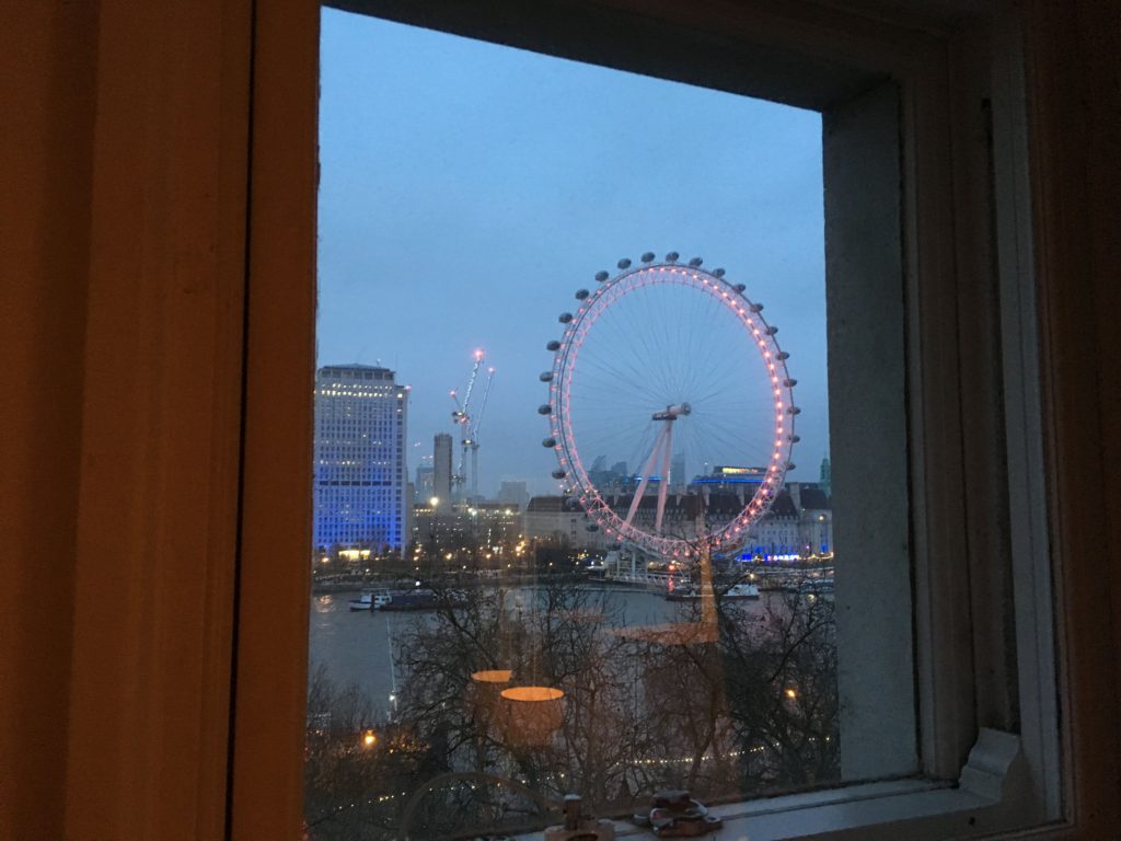 View of the Thames looking west from our room. London, Dec. 2016