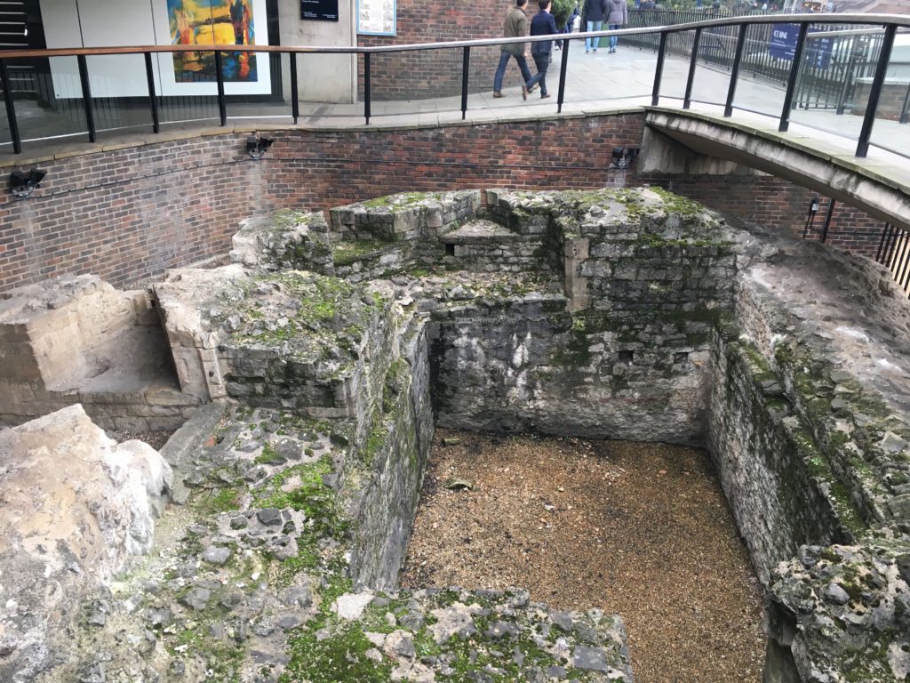 Tower Hill medieval postern gate which gave access to the City of London from the east. Dec. 2016.